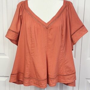 NWT Old Navy Amber Glow Flowy Short Sleeve V-Neck Boho Peasant Top 2X